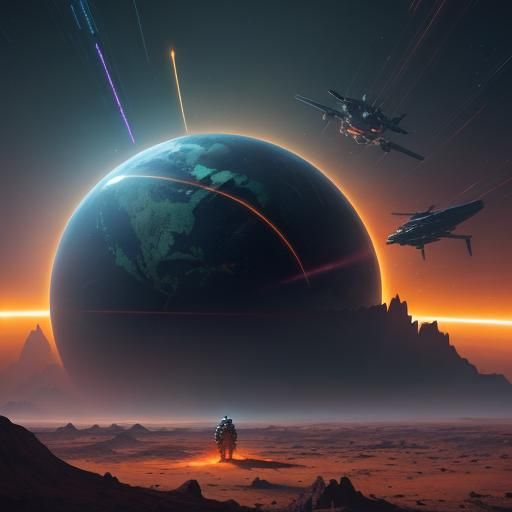 Astronauts on a Glowing Planet in Surreal Style