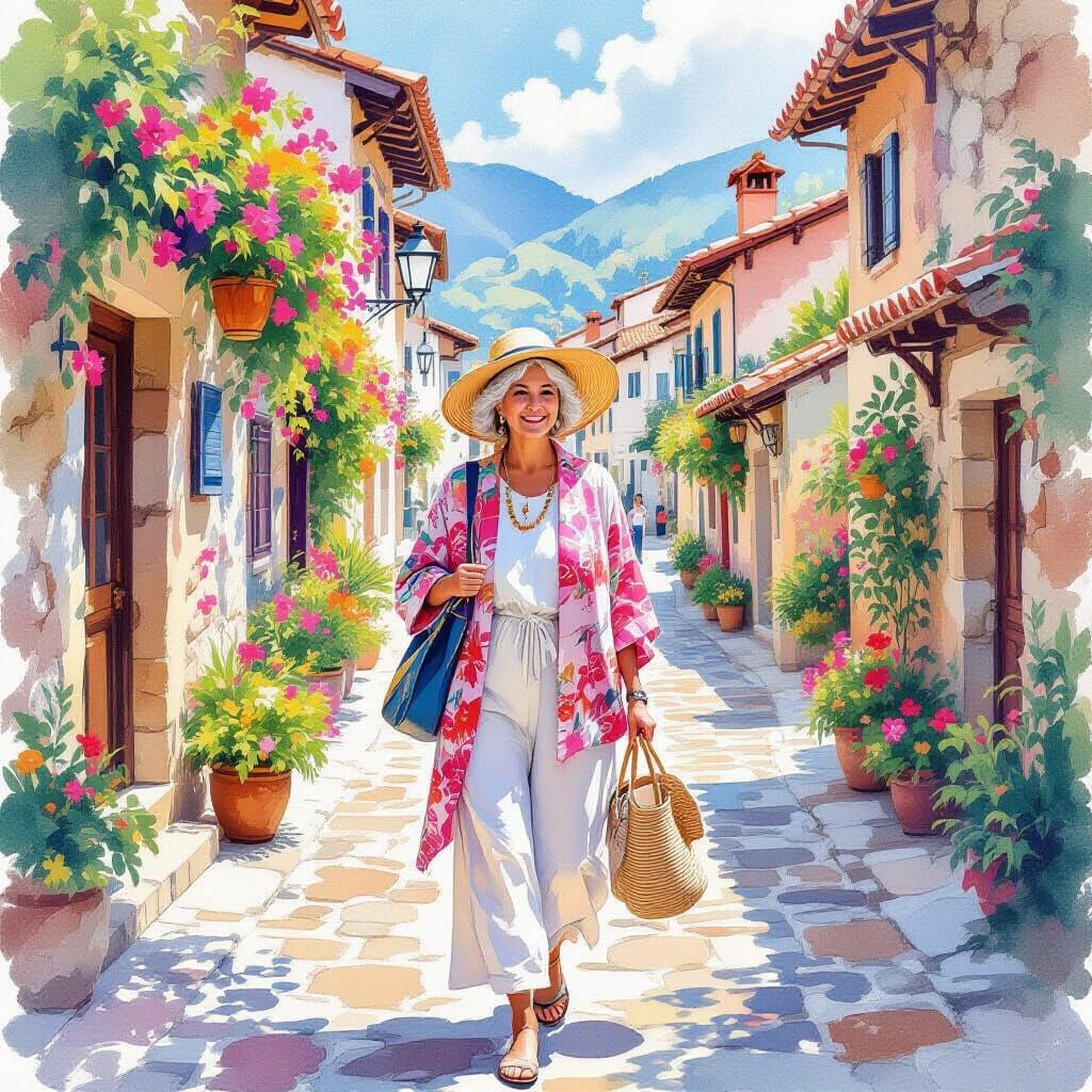 Senior Woman's Impressionist Travel Adventure