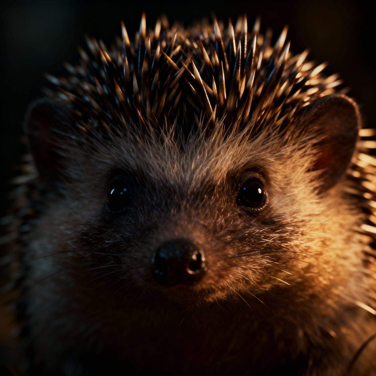 Hedgehog Portrait in Dramatic Rembrandt Lighting