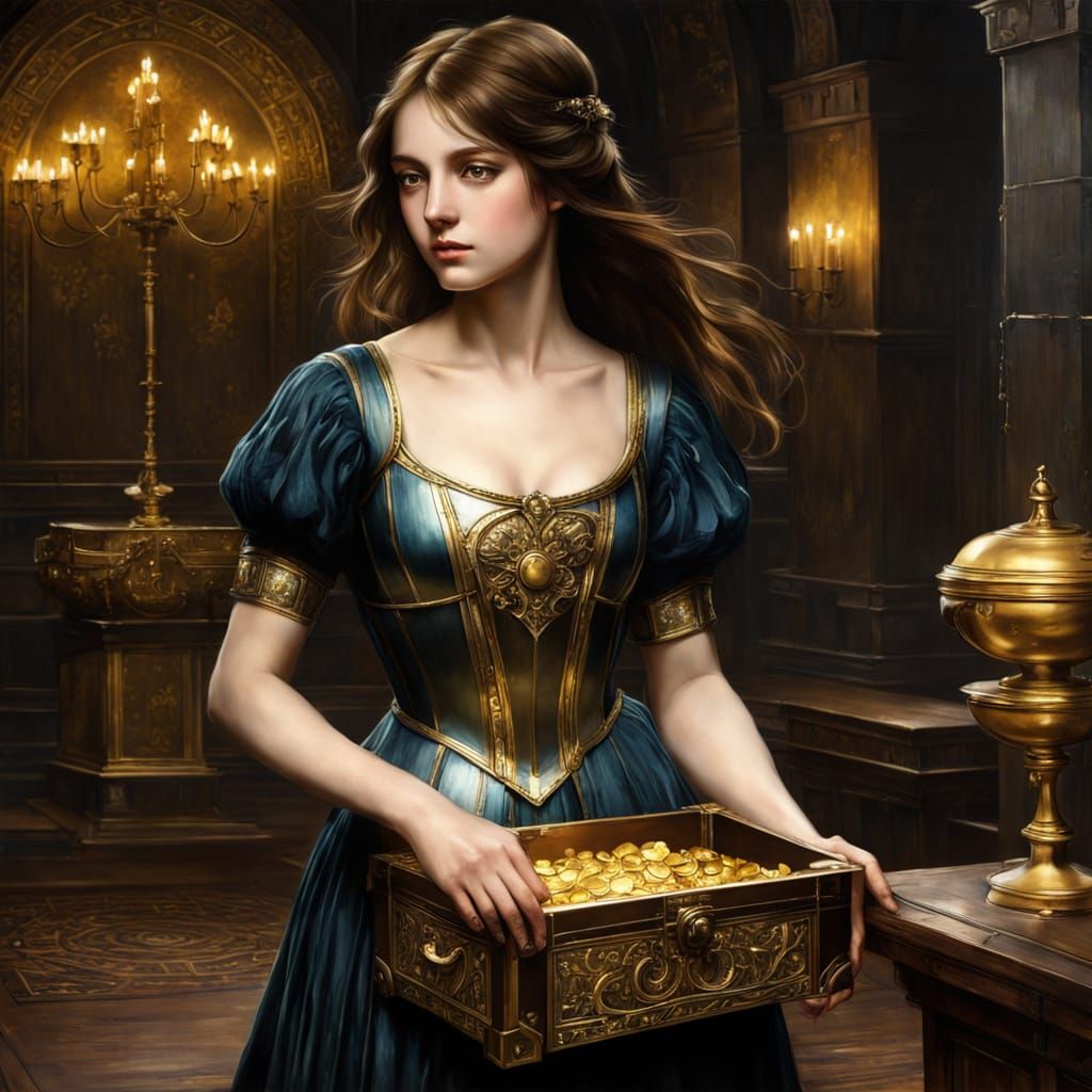 Gold Chest in Castle Room, Chiaroscuro Style
