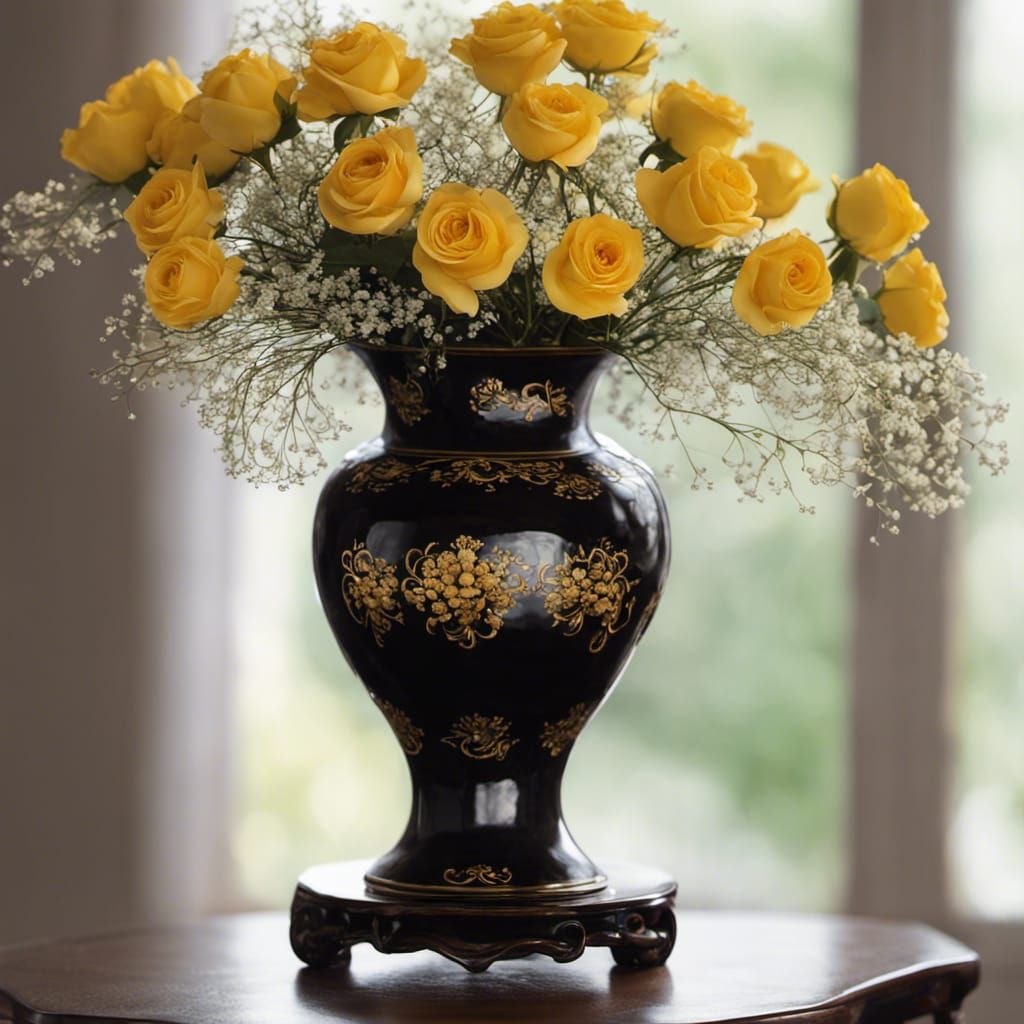 Yellow Roses in Ming Dynasty Vase