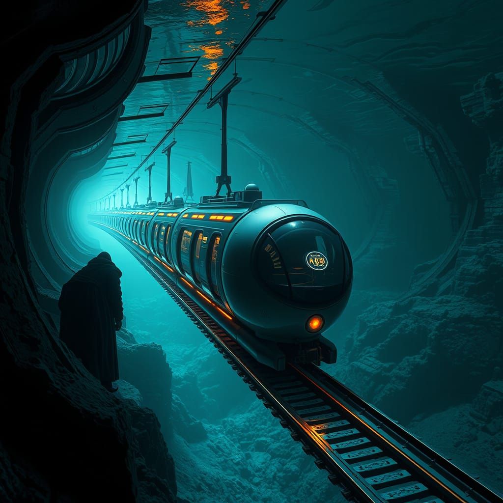 Futuristic Ocean Mono-Rail in Abyssal Landscape