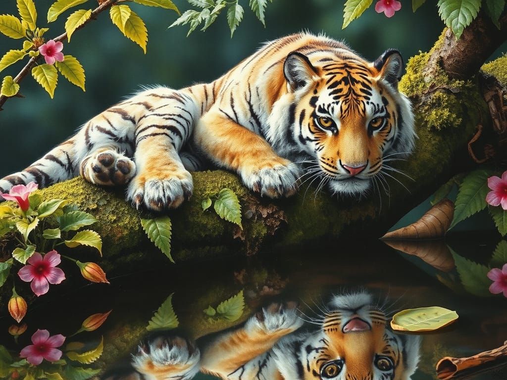 Surreal Pastel Tiger in a Jungle Oasis