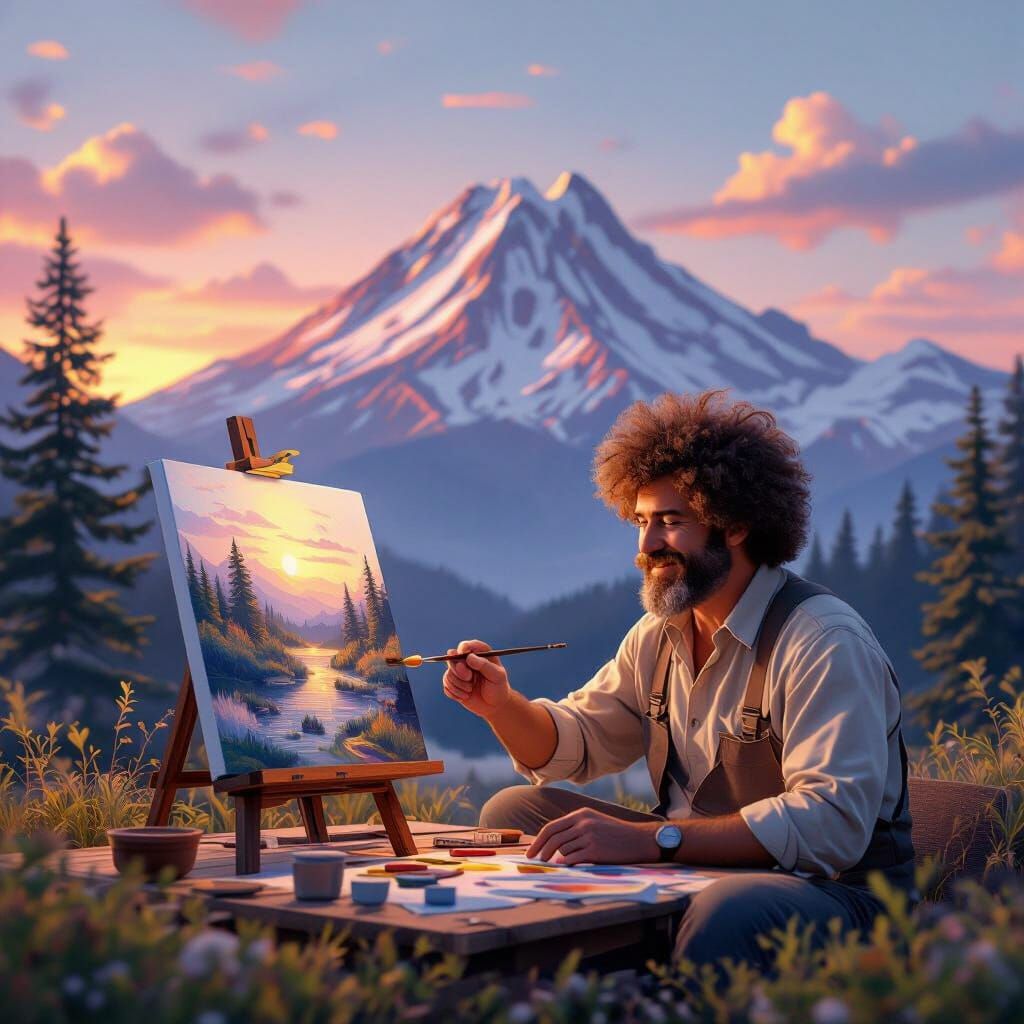 Serene Mountain Landscape at Sunset in 3D Game Style