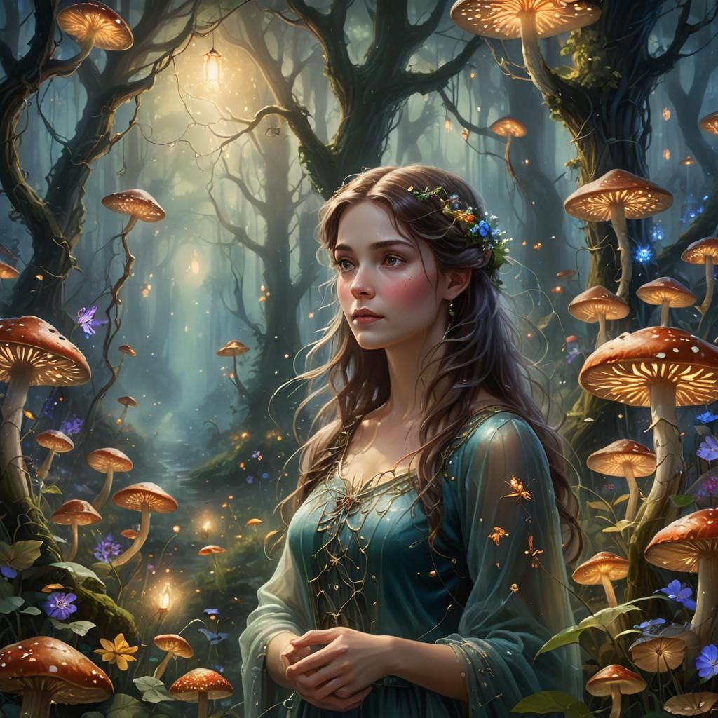 Ethereal Fantasy Forest Portrait in Oil Painting Style