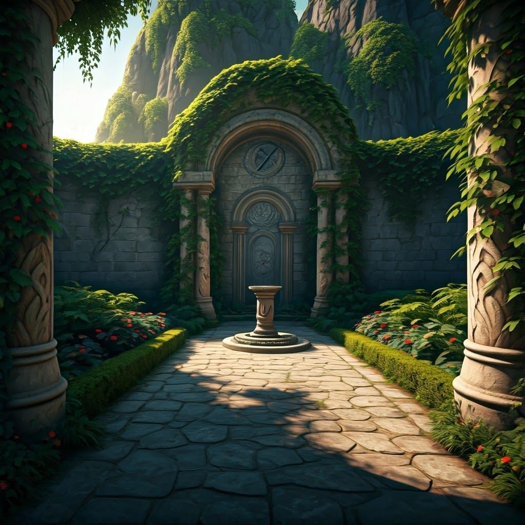 Serene Walled Garden with Majestic Sundial