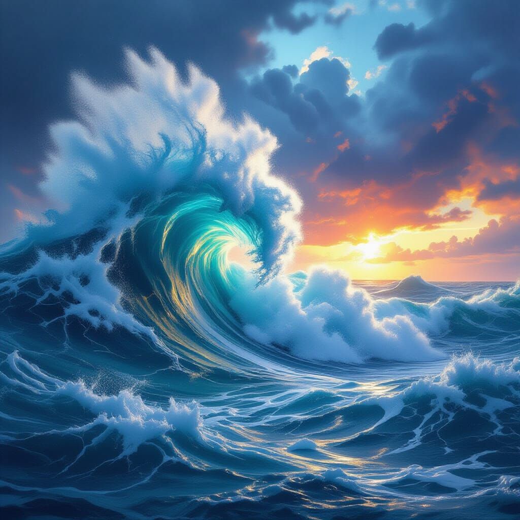 Hyperrealistic Tempestuous Sea With Colossal Waves
