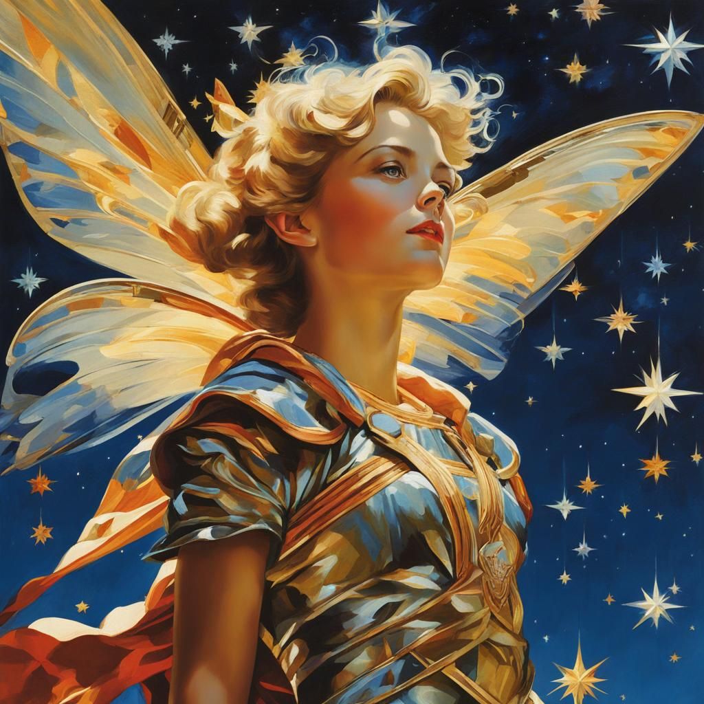 Star Fairy Placing Stars in Night Sky