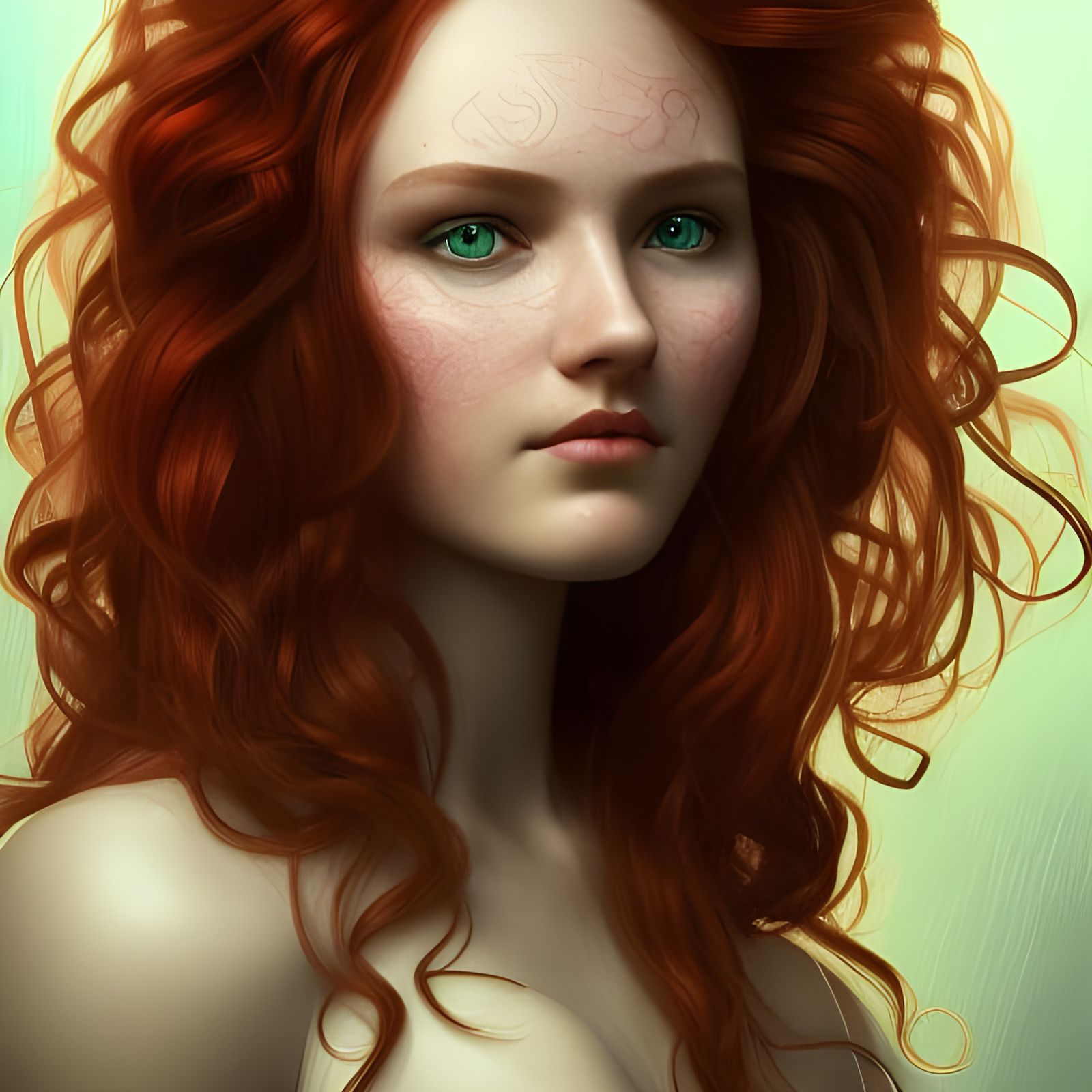 Red-Haired Woman Portrait in Art Nouveau Style