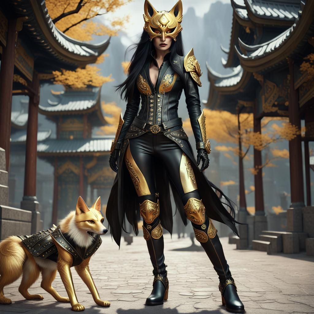Kitsune Masked Warrior in Detailed Digital Painting