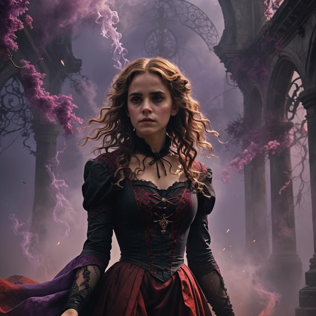 Adult Hermione Granger in Gothic Dress, Dark Fantasy Art