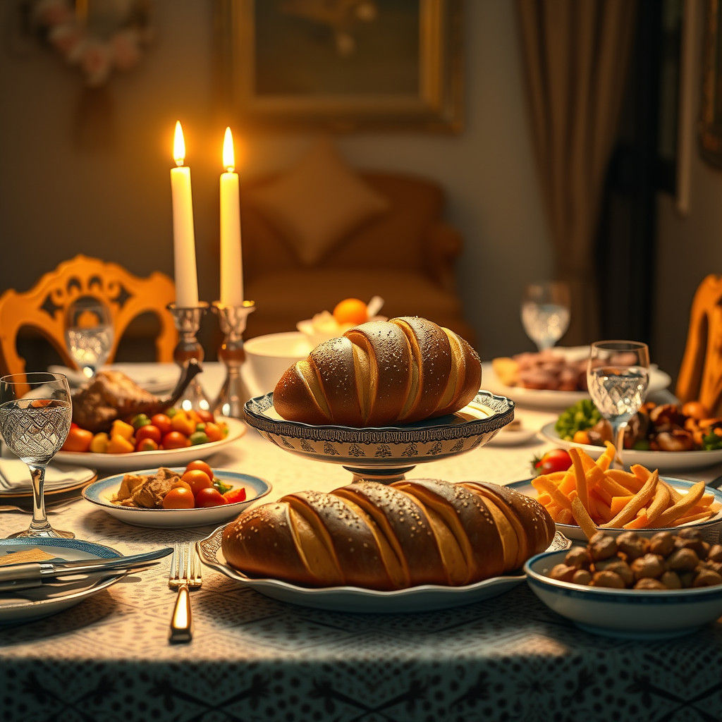 Shabbat Table with Candles in Golden Light