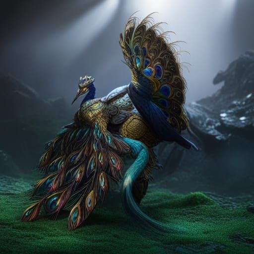 Armored Peacock in Detailed Matte Painting Style