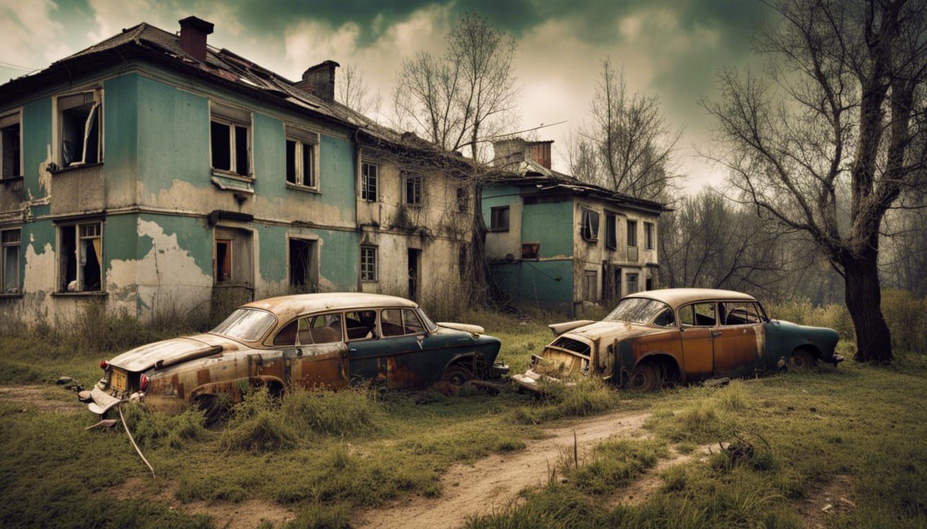 Chaotic Picnic in Radiation Zone: Dark Sci-Fi Art