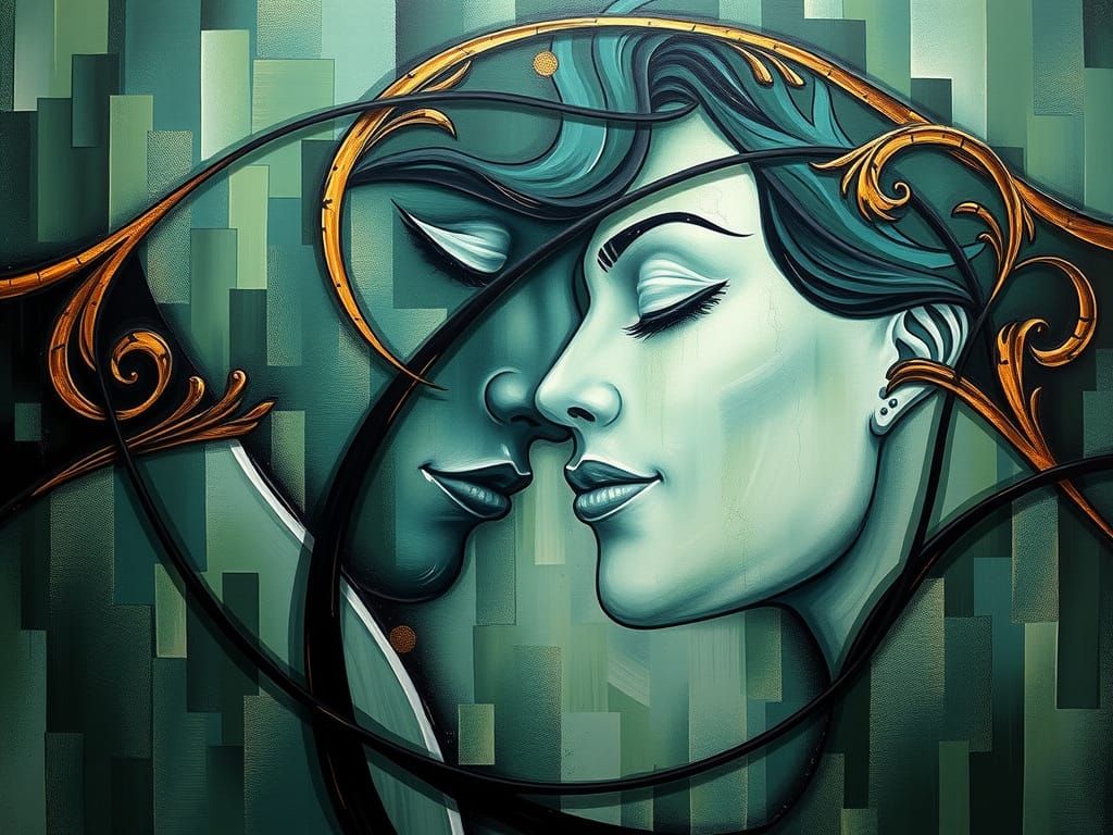 Ethereal Elegance of Eternal Love in Abstract Oil Painting