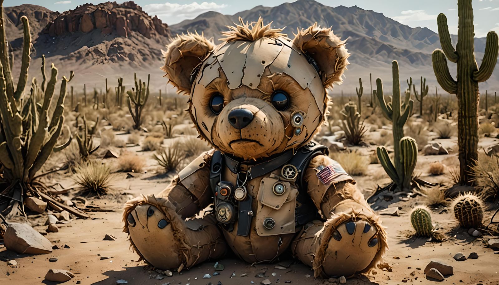 Post-Apocalyptic Teddy Bear in Barren Desert