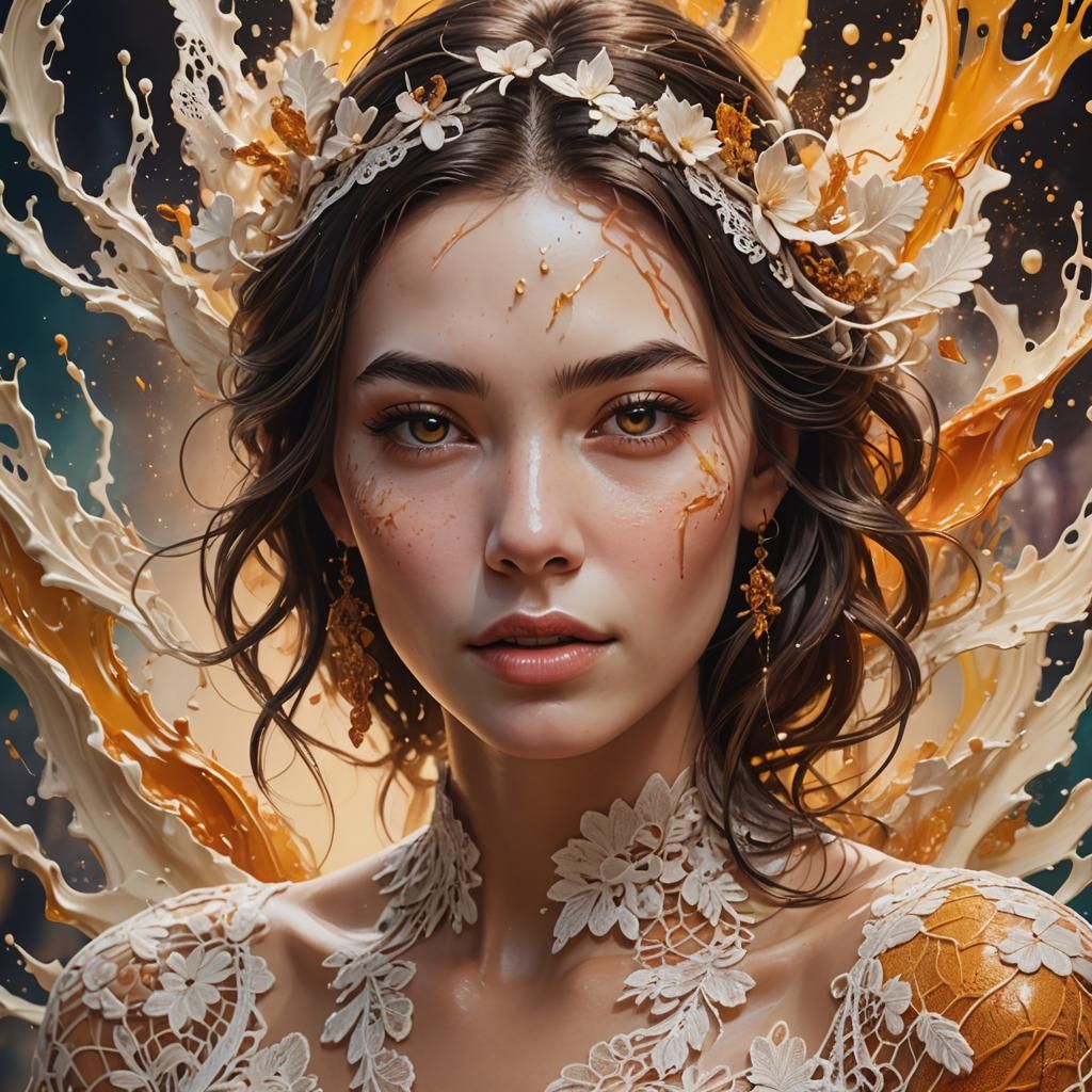 Woman in Vanilla Lace, Hyperrealistic Splash Art