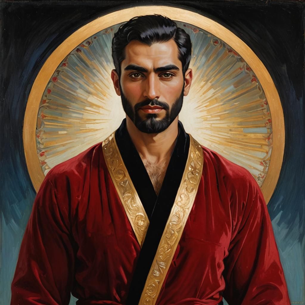 Art Nouveau Portrait of a Man with Golden Halo