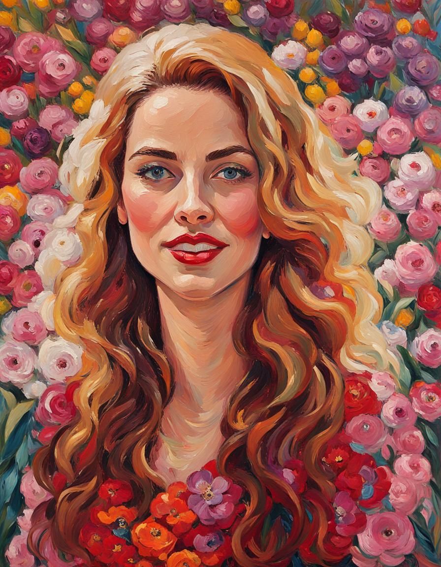 Woman in Garden: Post-Impressionist Impasto Oil Painting