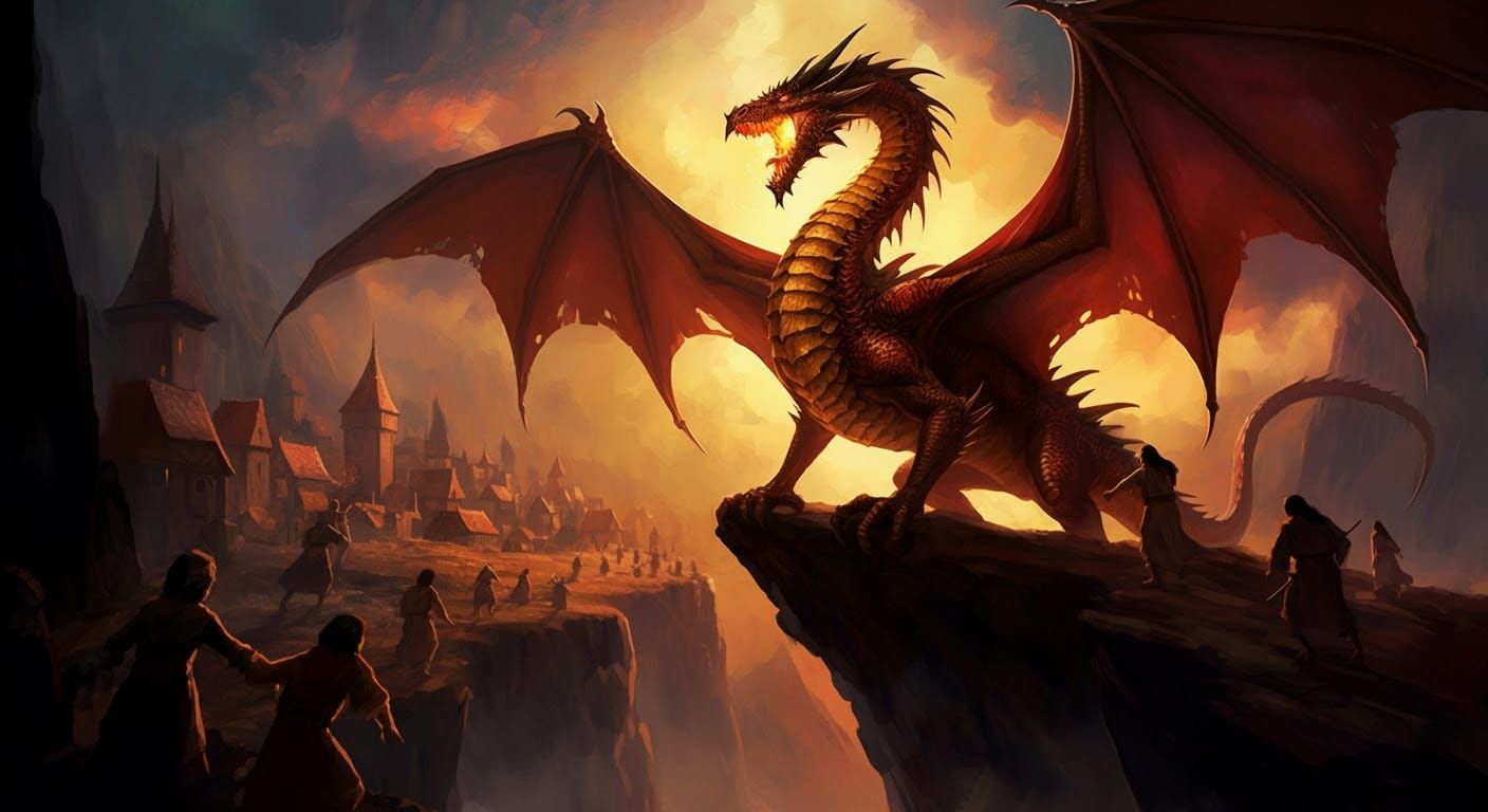 Ethereal Dragon Dominates Medieval Landscape in Impressionis...