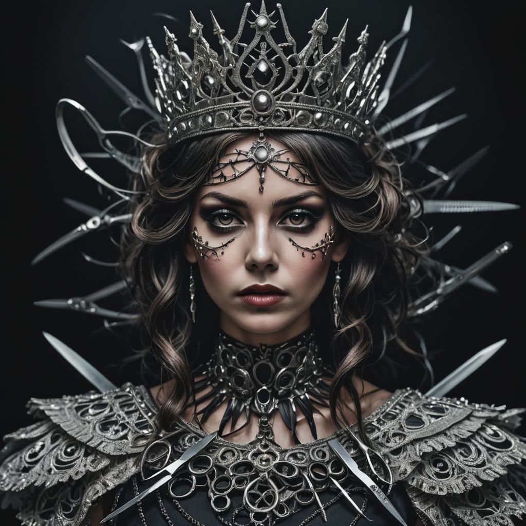 Goddess of Scissors Portrait in Hyperrealistic Style