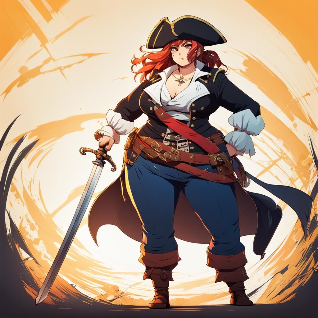 Anime Portrait of Confident Plus-Sized Pirate