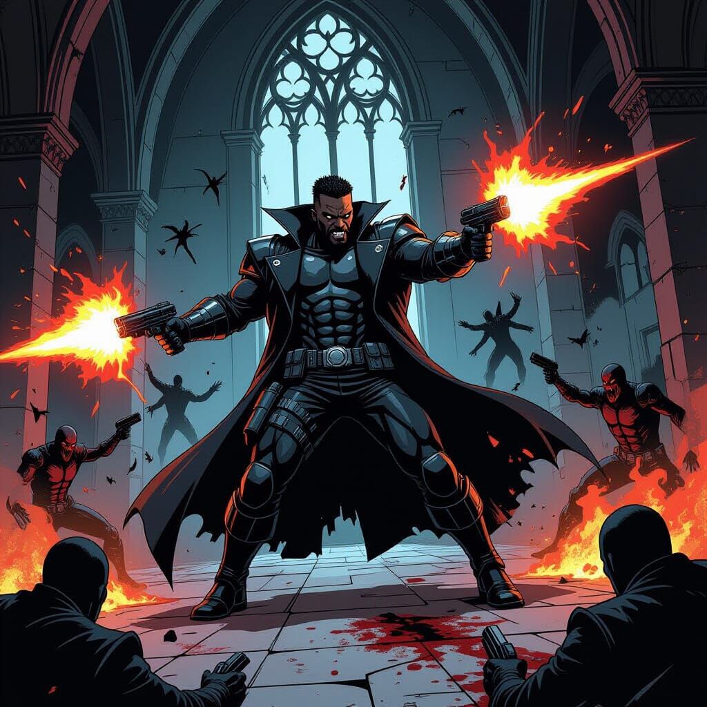 Cinematic Urban Fantasy Battle Scene in Graphic Novel Style