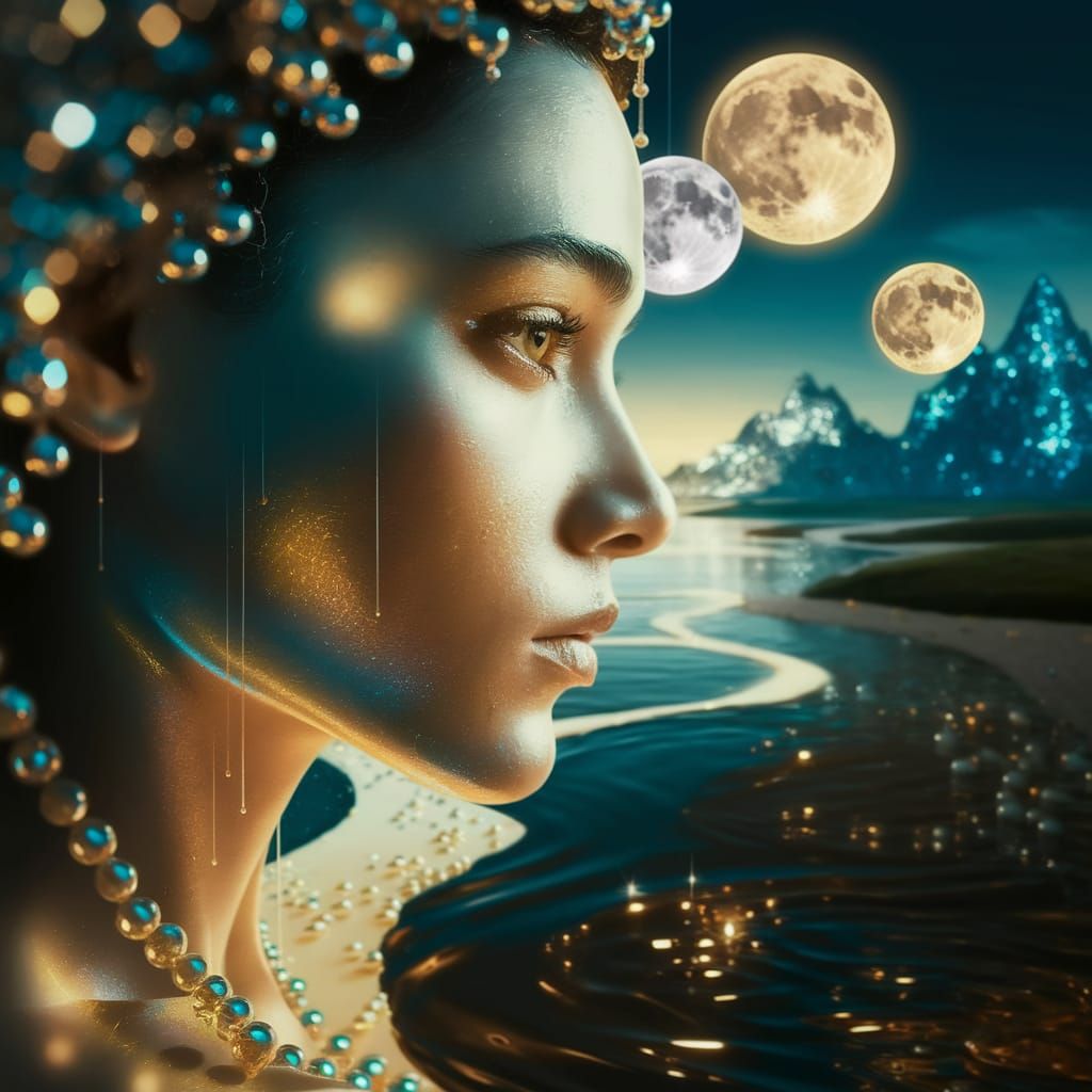 Surreal Goddess of Abundance in a Golden Hues Landscape with...