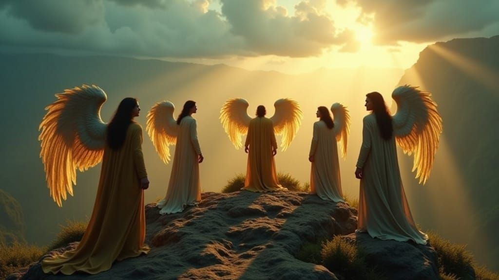 Majestic Angels Gather on Ancient Mountain
