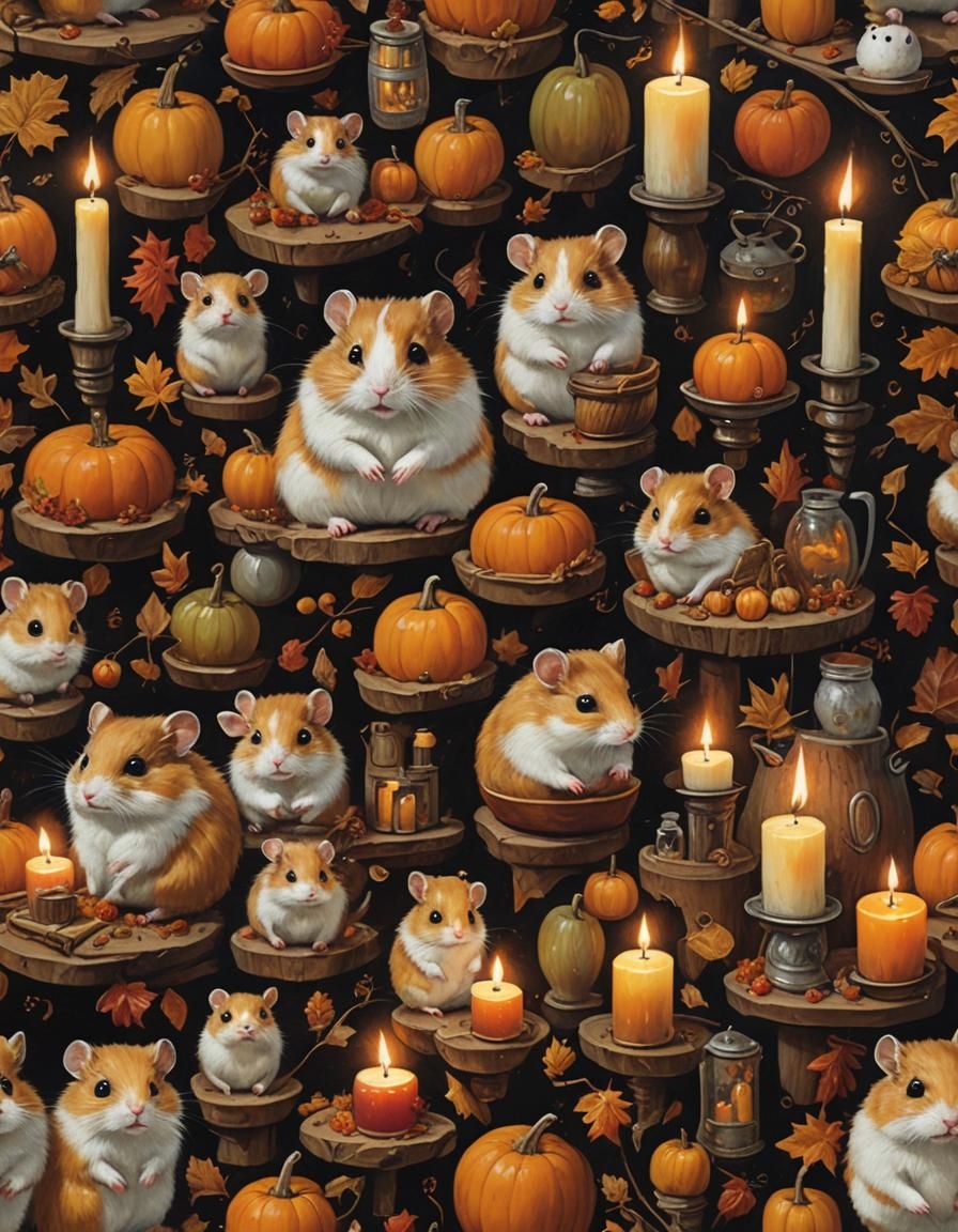 Cute Hamster in Autumnal Witchcraft Scene