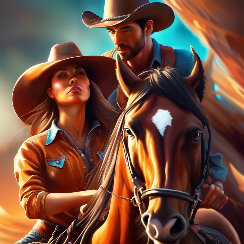 Cowboy Tipping Hat to Cowgirl: Hyperrealistic Western Art