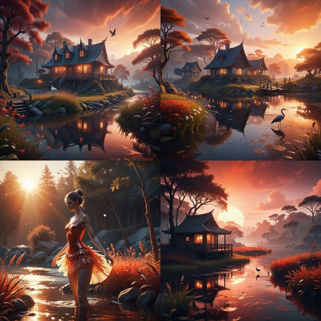 Graziosa Ballerina Made of Rice in Breathtaking Sunset Scene