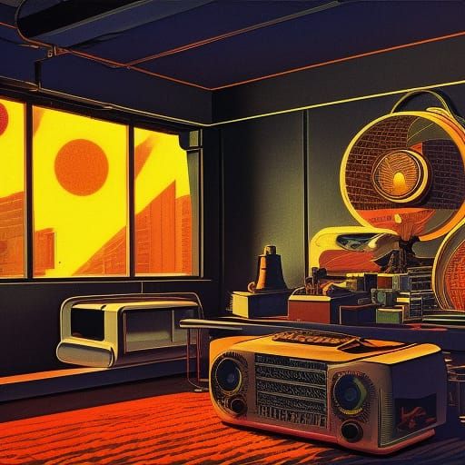 Retrofuture Living Room with Atomic Engine Radio