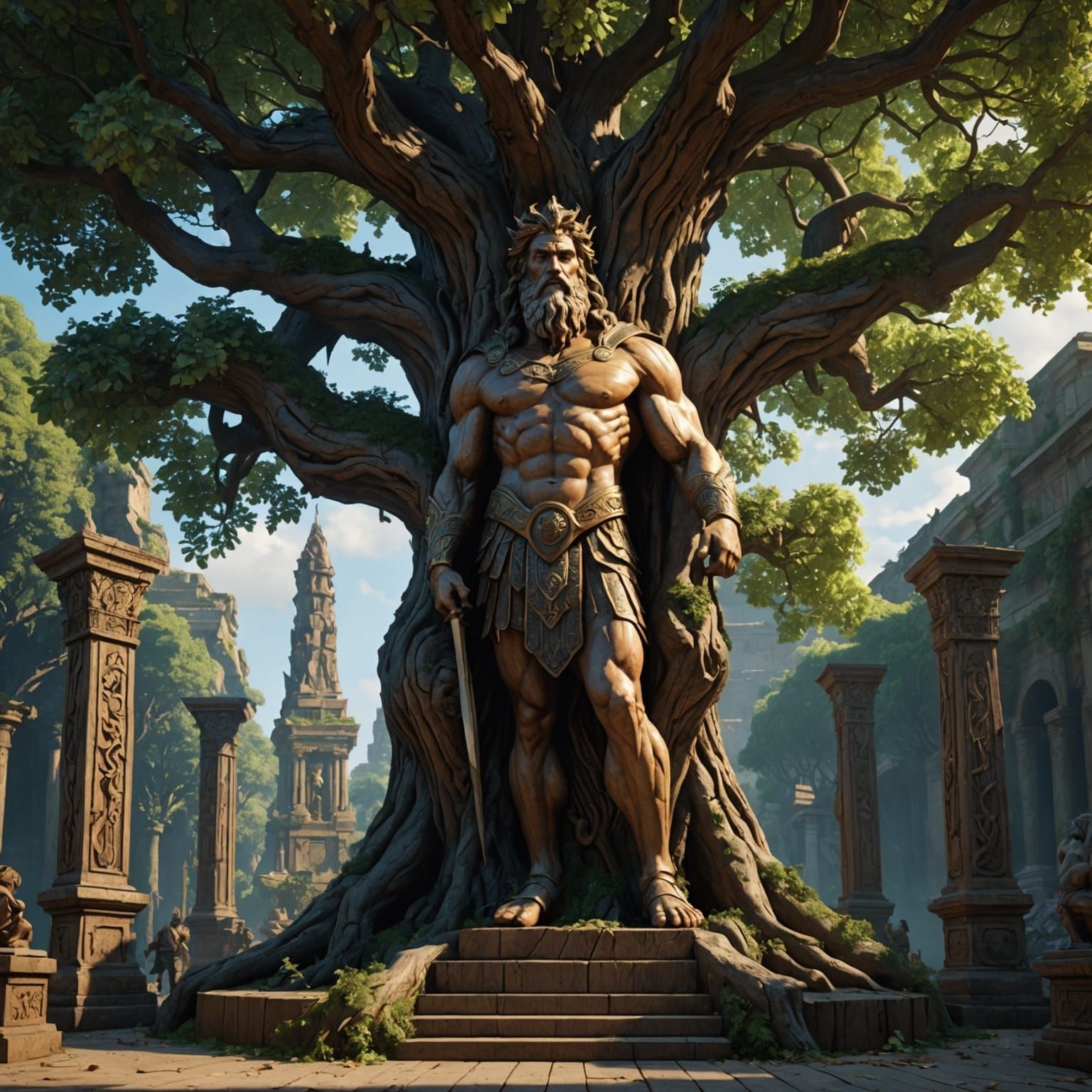 Zeus Wood Carving in Dark Fantasy Style