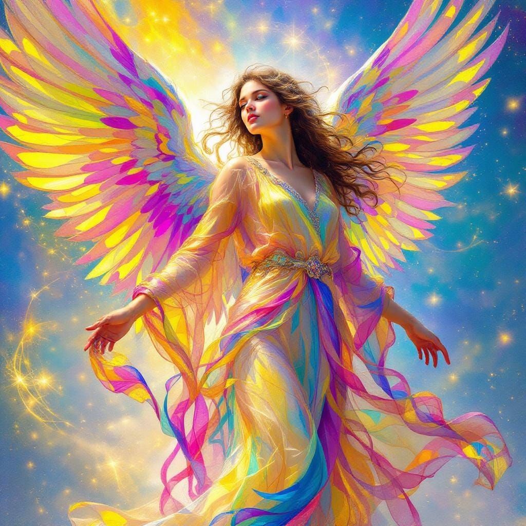 Rainbow Angel in Art Nouveau Style
