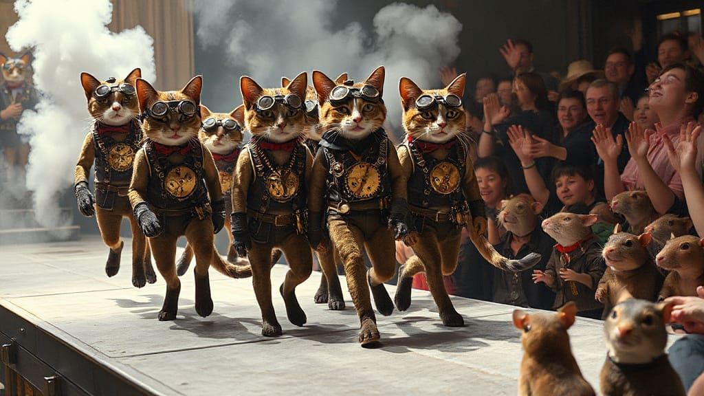Steampunk Cats on Catwalk, Shoujo Manga Style