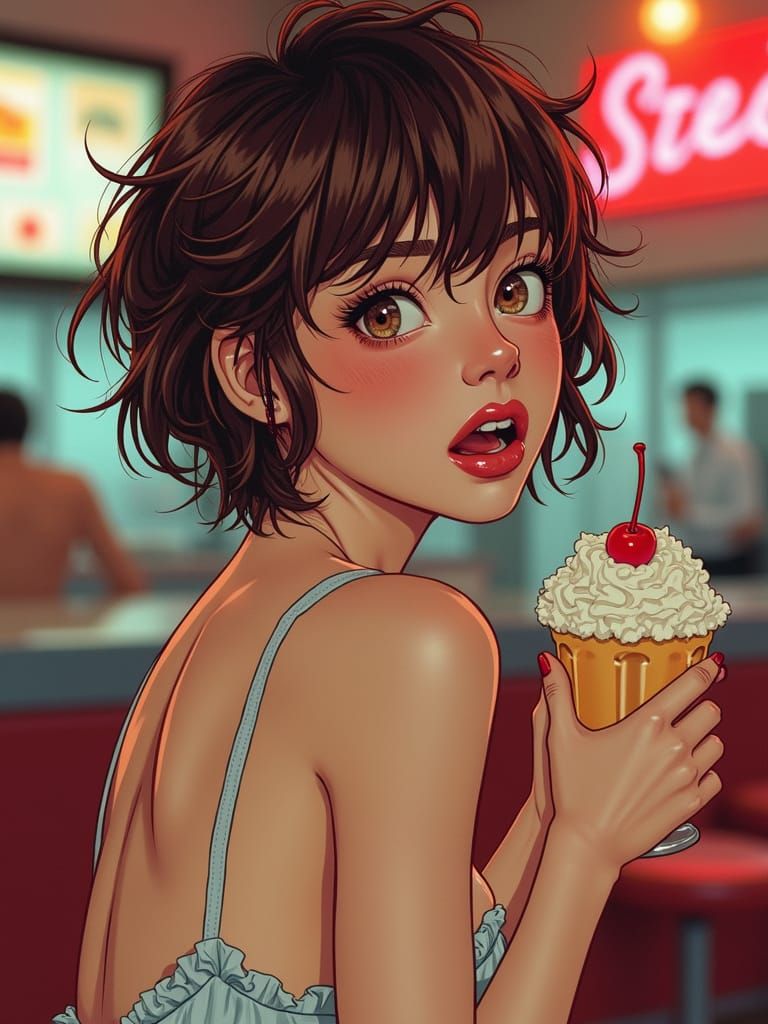 Disheveled Girl in Diner with Spiked Hair