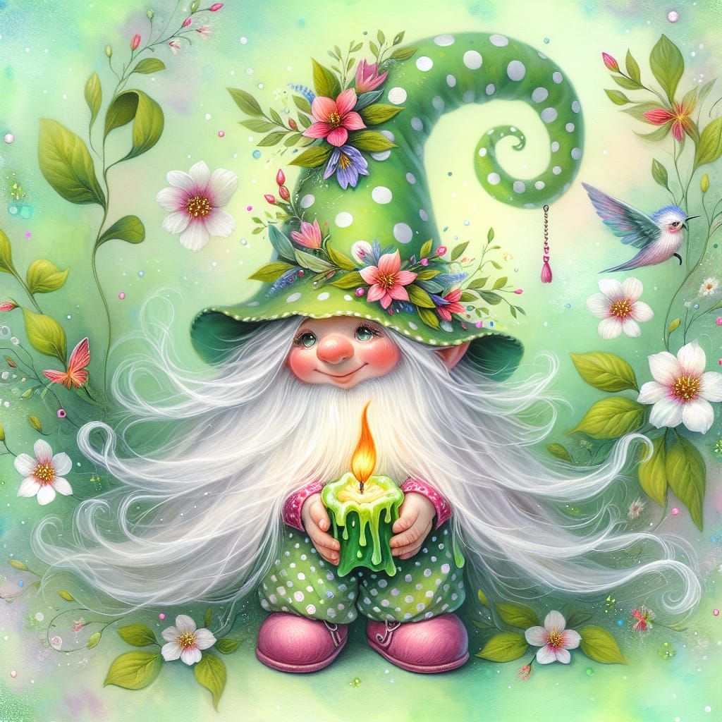 Whimsical Gnome in Floral Wonderland