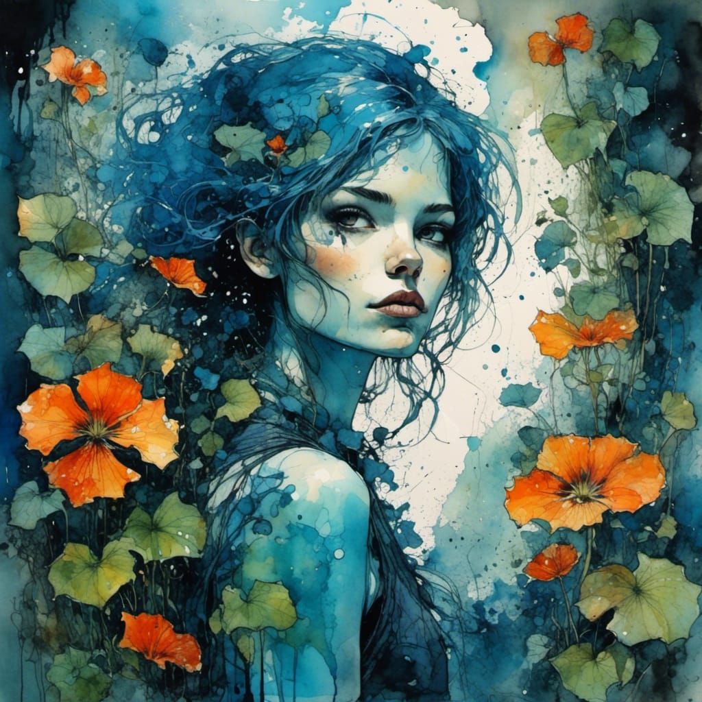 Punk Rocker Girl in Surreal Ink Splatter Art