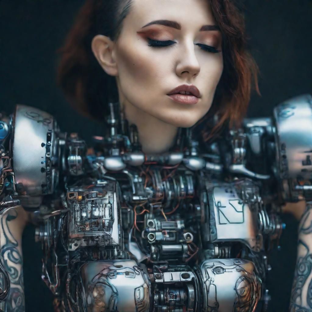 Woman Kissing Robot in Cyberpunk Style Photography
