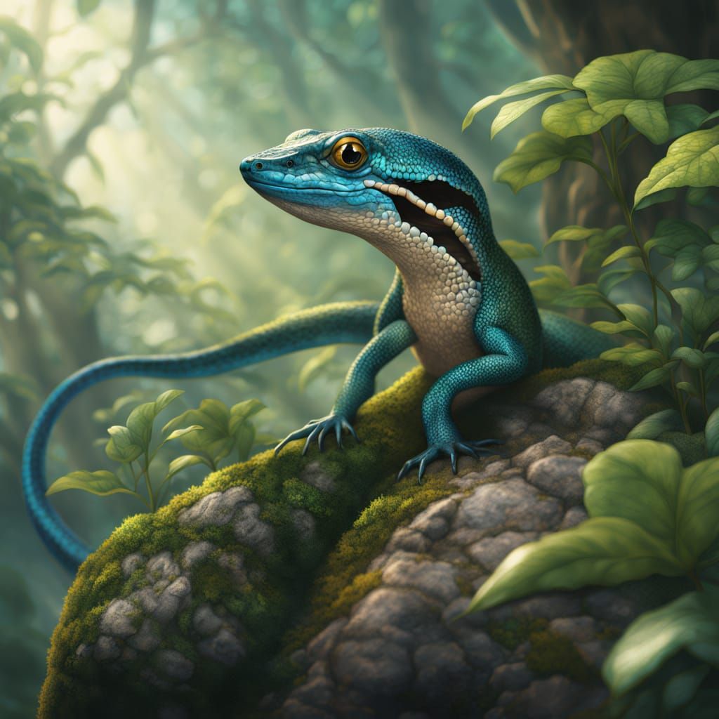 Vibrant Watercolor Illustration of a Blue Tailed Skink