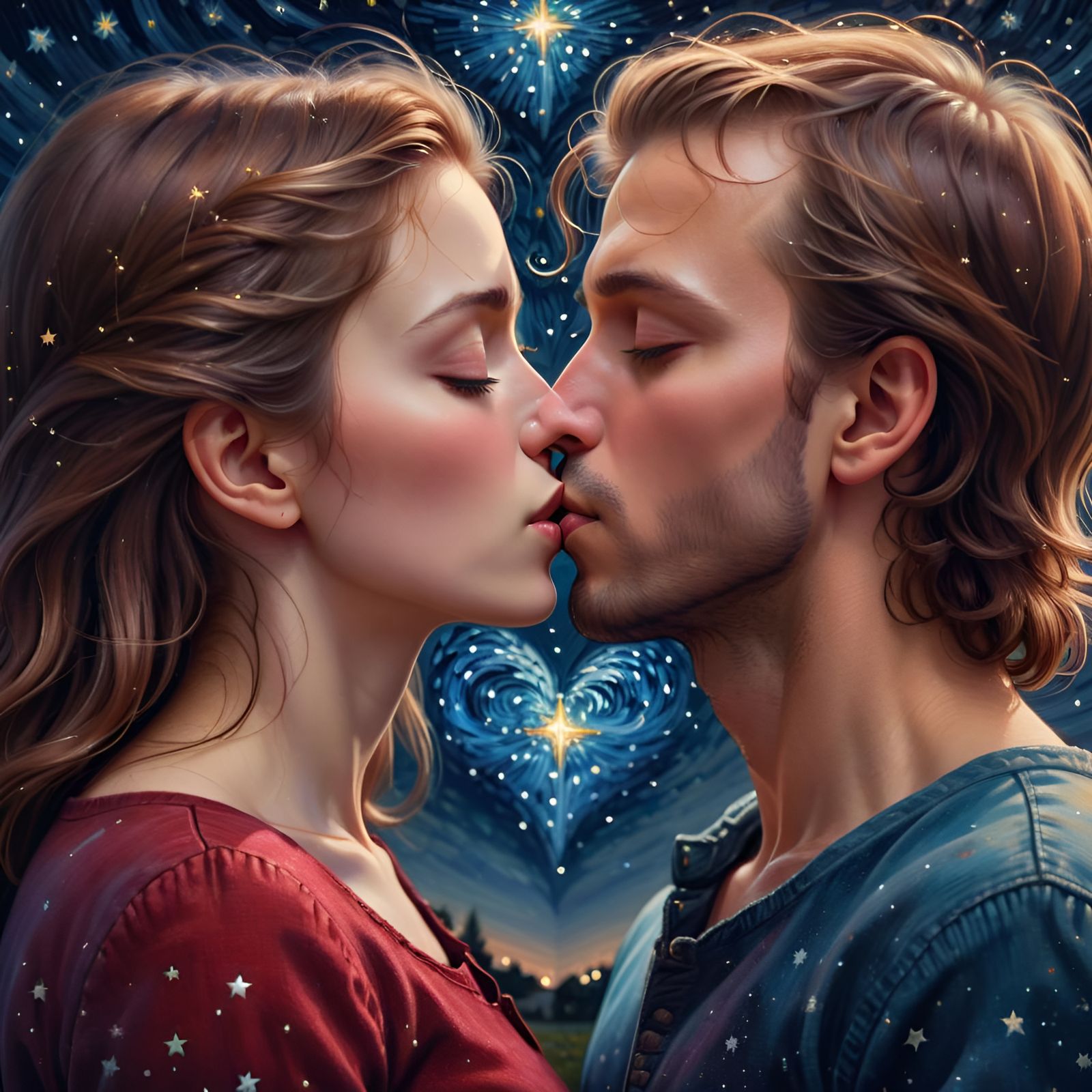 First Kiss Under Starry Night in Romantic Style