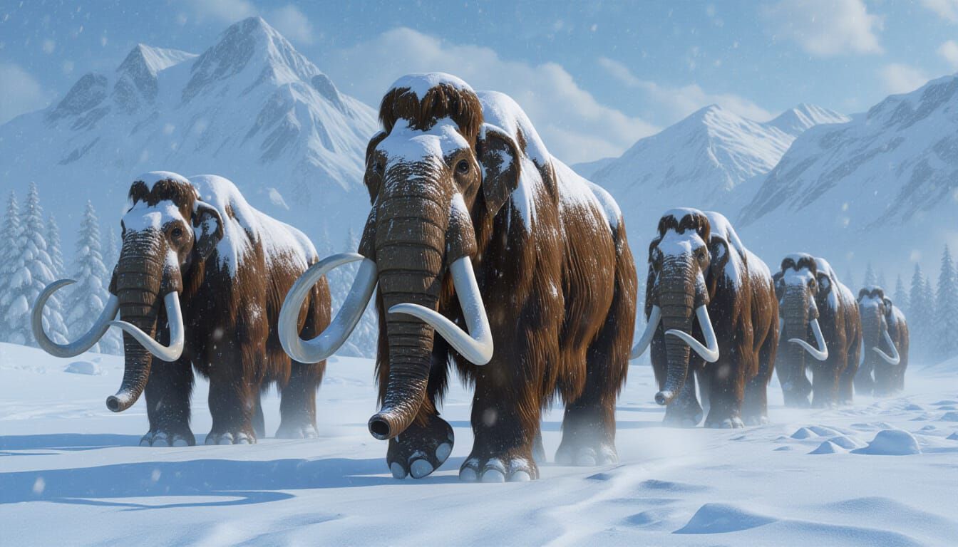 Woolly Mammoth Migration in Detailed Digital Painting
