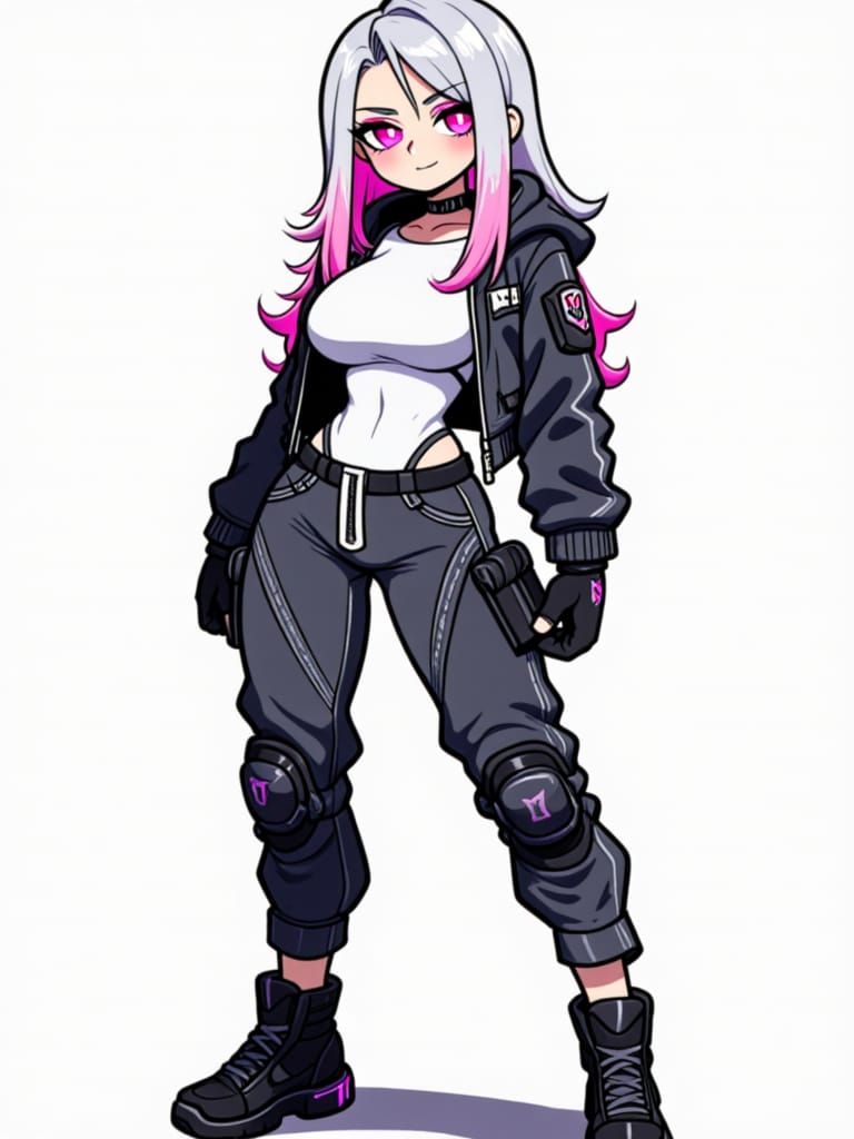 Anime Character Concept: Silver-Haired Woman in Tactical Str...