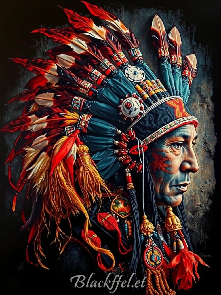 Blackfeet Indian in Traditional Regalia: Charcoal Drawing