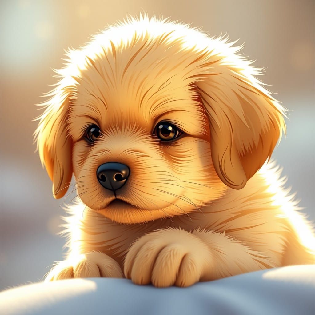 Vibrant Anime-Style Golden Retriever Puppy in Radiant Light