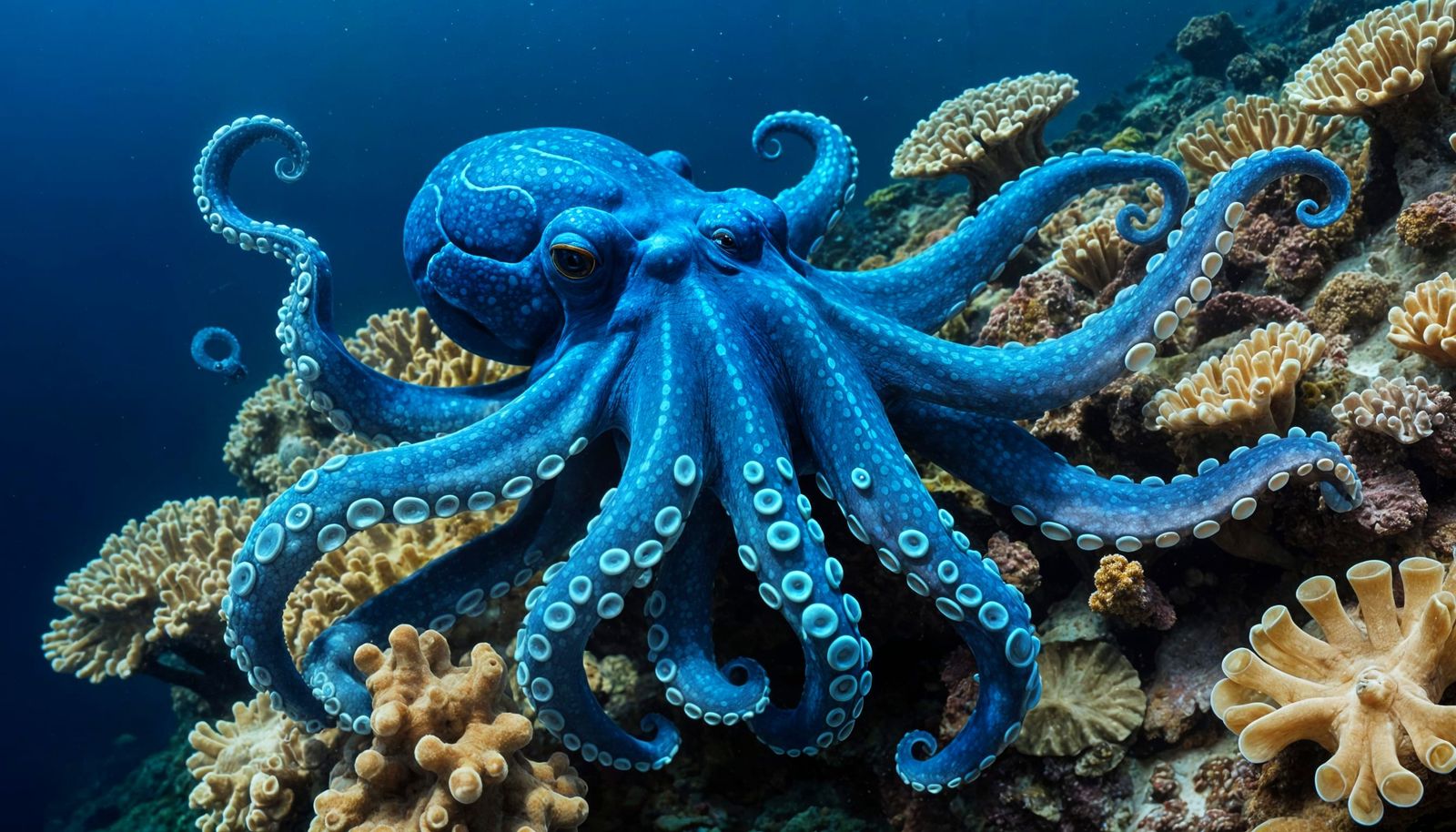 Blue Octopus in Deep Ocean Waters