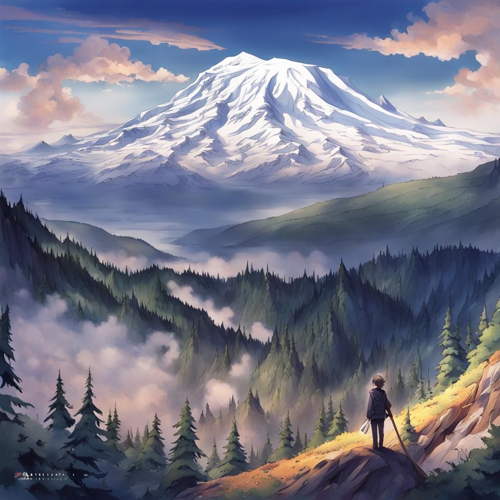 Mount Rainier in Anime Style