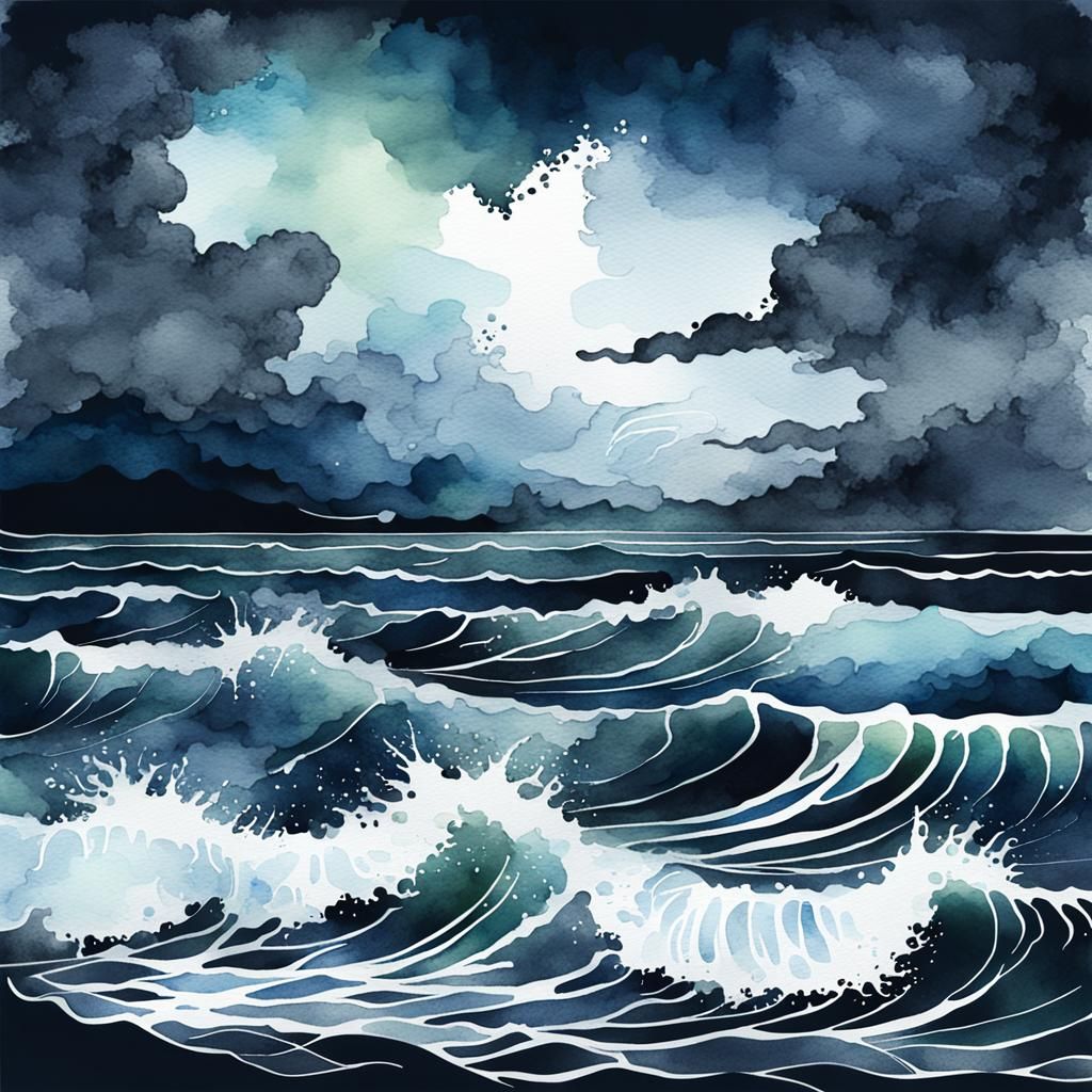 Stormy Seas in Watercolor Style