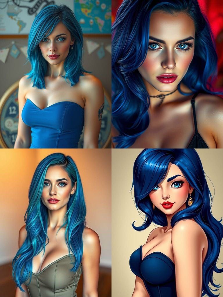 Sultry Blue Haired Beauty in her Prime